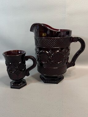 AVON Cape Cod Ruby Red Glassware Pitcher And Mug